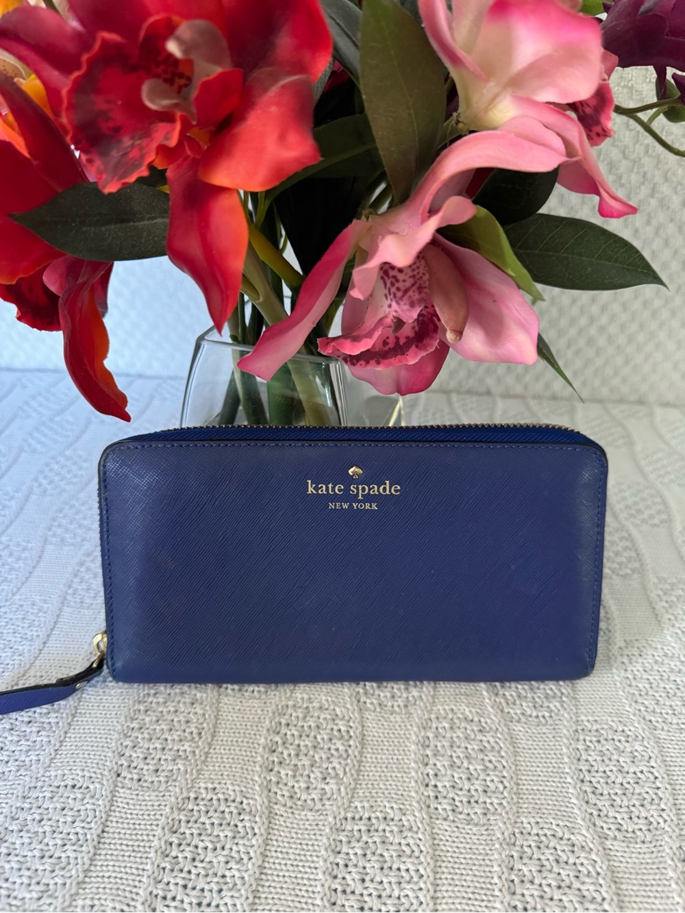Kate Spade blue leather zip around long wallet